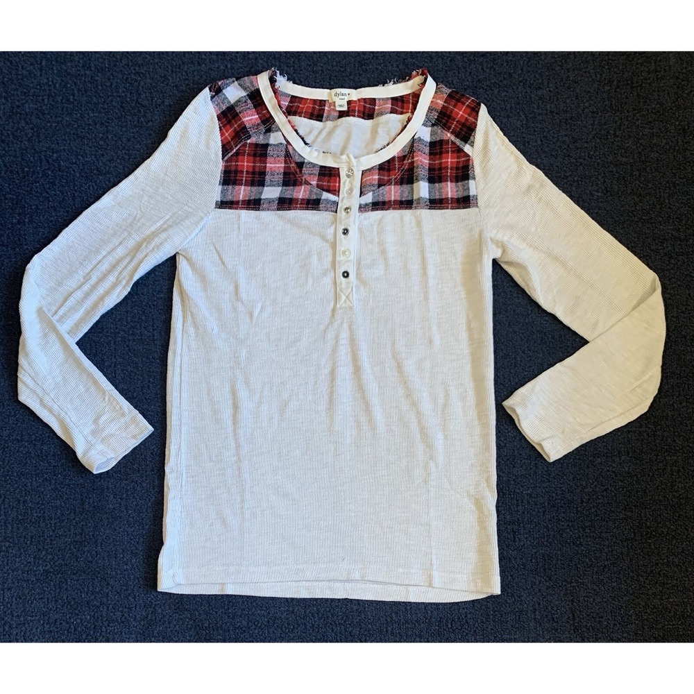 Dylan Shirt Women's Small White with Red Plaid Long Sleeve